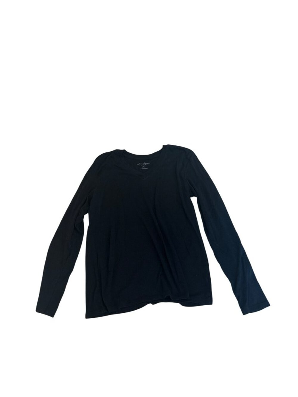 Eddie Bauer Womens T-Shirt Top L Black Long Sleeve V-Neck Cotton Blend Classic